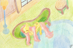 Size: 1917x1255 | Tagged: safe, artist:sobba, fluttershy, pegasus, pony, pixiv, sleeping, solo