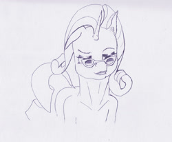 Size: 1867x1536 | Tagged: safe, artist:mackeroth, rarity, pony, unicorn, bust, glasses, lineart, sketch, solo, traditional art