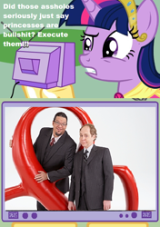 Size: 564x800 | Tagged: safe, derpibooru import, twilight sparkle, twilight sparkle (alicorn), alicorn, pony, bullshit, execution, exploitable meme, female, mare, meme, obligatory pony, penn and teller, penn jillette, princess, tv meme, vulgar