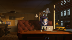 Size: 1920x1080 | Tagged: safe, artist:vinuldash, rarity, equestria girls, 3d, cafe, coffee, computer, cup, laptop computer, motorcycle, solo, taxi