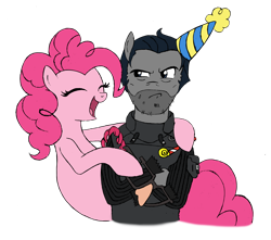 Size: 1746x1545 | Tagged: safe, artist:edcom02, artist:jmkplover, pinkie pie, earth pony, pony, crossover, frank castle, glasses, marvel, party horn, ponified, punisher, simple background, transparent background