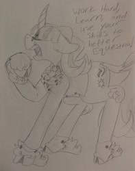 Size: 1280x1627 | Tagged: safe, artist:somelazyassartist, snowfall frost, starlight glimmer, pony, unicorn, cloven hooves, cuffs, curved horn, horn, solo, traditional art