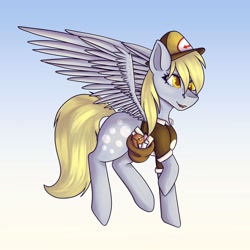 Size: 1024x1024 | Tagged: safe, artist:lunagalaxy2003, derpy hooves, pegasus, pony, female, flying, mailbag, mailmare, mailmare uniform, mare, sky, solo