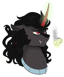 Size: 751x898 | Tagged: safe, artist:dracini, derpibooru import, king sombra, pony, unicorn, coffee, glasses, grumpy