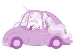 Size: 1000x705 | Tagged: safe, artist:dstears, princess celestia, alicorn, pony, car, monochrome, newbie artist training grounds, parody, solo, the simpsons, volkswagen beetle