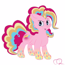 Size: 3000x3000 | Tagged: safe, artist:fortimpression, pinkie pie, earth pony, pony, twilight's kingdom, blue eyes, cute, digital art, eyes, meme, rainbow power, sassy, simple background, solo, special eyes, starry eyes, tongue out, tufts, white background