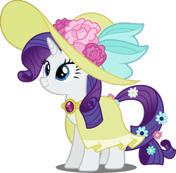 Size: 5000x4924 | Tagged: safe, artist:dashiesparkle, rarity, pony, unicorn, sweet and elite, absurd resolution, flower in tail, giant hat, hat, simple background, solo, transparent background, vector