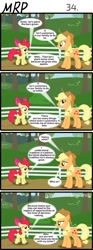 Size: 800x2153 | Tagged: safe, artist:umneem, apple bloom, applejack, dog, earth pony, pony, comic:my rational pony, 4koma, comic, sweet apple acres