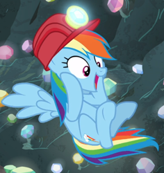 Size: 698x738 | Tagged: safe, derpibooru import, screencap, rainbow dash, pegasus, pony, the end in friend, cheek squish, cropped, cute, dashabetes, excited, female, flying, gem cave, helmet, mare, mining helmet, open mouth, rainbow dash is best pony, rainbow sass, solo, spread wings, squishy cheeks, wings