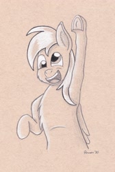 Size: 2843x4228 | Tagged: safe, artist:peruserofpieces, derpy hooves, pegasus, pony, bust, female, happy, mare, pencil drawing, solo, toned paper, traditional art, wings