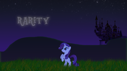 Size: 1920x1080 | Tagged: safe, artist:ldinos, rarity, pony, unicorn, bipedal, canterlot, canterlot castle, female, field, grass, mare, night, solo, sparkles, vector, wallpaper