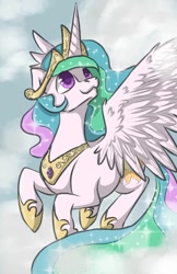 Size: 600x926 | Tagged: safe, artist:h0neymo0n, princess celestia, alicorn, pony, :3, flying, solo, wings