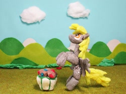 Size: 1024x768 | Tagged: safe, artist:malte279, derpy hooves, pegasus, craft, food, muffin, packaging, rearing, sculpture, starch, starch sculpture