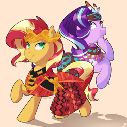 Size: 1400x1400 | Tagged: safe, artist:mewy101, starlight glimmer, sunset shimmer, pony, unicorn, clothes, duo, female, indonesia, mare