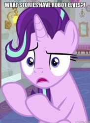 Size: 600x821 | Tagged: safe, edit, edited screencap, screencap, starlight glimmer, pony, unicorn, a horse shoe-in, caption, cropped, image macro, invader zim, solo, text