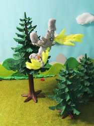 Size: 774x1033 | Tagged: safe, artist:malte279, derpy hooves, pegasus, craft, flying, food, muffin, packaging, playmobil, sculpture, solo, starch, starch sculpture, tree