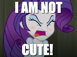 Size: 882x652 | Tagged: safe, edit, edited screencap, screencap, rarity, human, equestria girls, rainbow rocks, angry, blatant lies, blushing, cute, denial, denial's not just a river in egypt, embarrassed, human rarity's rage, i'm not cute, image macro, impact font, meme, solo, tsundere, tsunderity