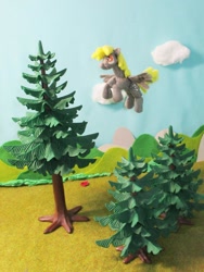 Size: 1024x1365 | Tagged: safe, artist:malte279, derpy hooves, pegasus, craft, flying, food, muffin, packaging, playmobil, sculpture, solo, starch, starch sculpture, tree