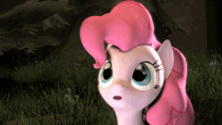 Size: 480x270 | Tagged: safe, artist:ferexes, pinkie pie, earth pony, pony, 3d, :o, animated, cute, diapinkes, grass, looking up, o3o3o, open mouth, smiling, solo, source filmmaker, youtube link