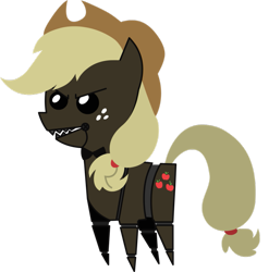 Size: 889x899 | Tagged: safe, applejack, earth pony, pony, robot, adoracreepy, animatronic, applefreddy, chibi, creepy, cute, five nights at aj's, five nights at freddy's, glare, open mouth, pointy ponies, simple background, solo, this will end in tears, transparent background, vector