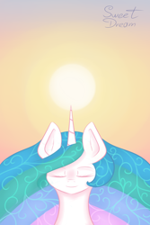 Size: 800x1200 | Tagged: safe, artist:sweetdream9, princess celestia, alicorn, pony, eyes closed, solo, sun