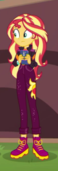 Size: 268x787 | Tagged: safe, screencap, sunset shimmer, better together, equestria girls, festival filters, cellphone, clothes, cropped, cutie mark on clothes, female, jacket, pants, phone, shoes, smartphone, solo