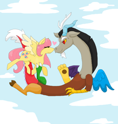 Size: 1024x1077 | Tagged: safe, artist:warriorcats125, discord, fluttershy, pegasus, pony, discoshy, female, male, shipping, straight