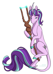 Size: 2048x2863 | Tagged: safe, artist:spartalabouche, starlight glimmer, classical unicorn, pony, unicorn, cloven hooves, colored hooves, equal cutie mark, female, leonine tail, mare, simple background, solo, staff, staff of sameness, transparent background, unshorn fetlocks