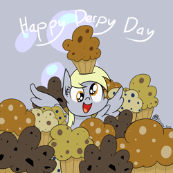 Size: 4000x4000 | Tagged: safe, artist:professionalpuppy, derpy hooves, pegasus, pony, absurd resolution, cute, derpabetes, derpy day, derpy day 2020, food, muffin, solo, that pony sure does love muffins