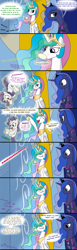 Size: 900x2904 | Tagged: safe, artist:brisineo, fluttershy, princess celestia, princess luna, rarity, alicorn, pegasus, pony, unicorn, 4chan cup, clothes, comic, food, jersey, magic, meme, rariball, sitting, speech bubble, tea, trollestia, wahaha