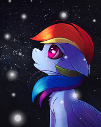 Size: 1965x2468 | Tagged: safe, artist:autumnvoyage, derpibooru import, rainbow dash, pegasus, pony, female, floppy ears, mare, solo, starry night, stars