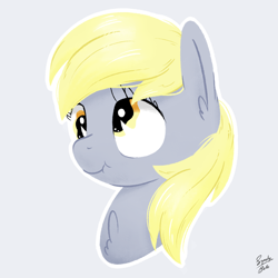 Size: 2000x2000 | Tagged: safe, artist:squeaky-belle, derpy hooves, pegasus, pony, bust, chest fluff, derpy day, derpy day 2020, ear fluff, scrunchy face, signature, simple background, white outline