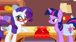 Size: 1050x590 | Tagged: safe, derpibooru import, screencap, rarity, twilight sparkle, pony, unicorn, suited for success, duo