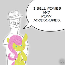 Size: 1000x1000 | Tagged: safe, artist:mabu, fluttershy, pegasus, pony, 30 minute art challenge, fedora, hank hill, hat, king of the hill, ponies for sale, pony pet, silly