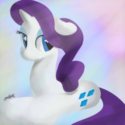 Size: 600x600 | Tagged: safe, artist:one$hot, rarity, pony, unicorn, dock, female, floppy ears, gray background, hooves, horn, lineless, mare, minimalist, modern art, simple background, solo