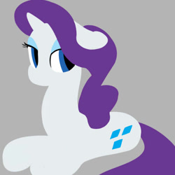 Size: 600x600 | Tagged: safe, artist:one$hot, rarity, pony, unicorn, dock, female, floppy ears, gray background, hooves, horn, lineless, mare, minimalist, simple background, solo