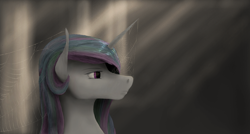 Size: 1920x1032 | Tagged: safe, artist:erhannis, princess celestia, alicorn, pony, crepuscular rays, dark, solo, spider web