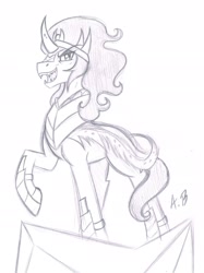 Size: 1548x2071 | Tagged: safe, artist:rossmaniteanzu, derpibooru import, king sombra, pony, unicorn, monochrome, sketch, solo, traditional art