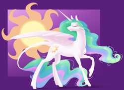 Size: 1280x928 | Tagged: safe, artist:mythpony, princess celestia, alicorn, pony, eyes closed, lineless, raised hoof, solo, sun