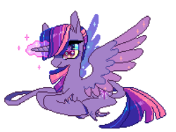 Size: 600x450 | Tagged: safe, artist:shacklefunk, derpibooru import, twilight sparkle, twilight sparkle (alicorn), alicorn, classical unicorn, pony, female, leonine tail, magic, mare, pixel art, solo