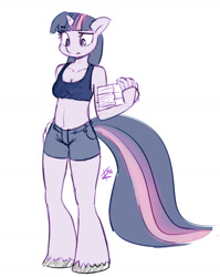 Size: 1122x1409 | Tagged: safe, artist:crade, derpibooru import, twilight sparkle, anthro, solo, unshorn fetlocks