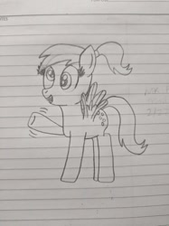 Size: 1280x1707 | Tagged: safe, artist:nightshadowmlp, derpy hooves, pegasus, female, future derpy, lined paper, mare, ponytail, solo, traditional art, waving