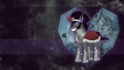 Size: 2049x1152 | Tagged: safe, artist:madblackie, derpibooru import, edit, king sombra, pony, unicorn, crystal heart, solo, vector, wallpaper, wallpaper edit