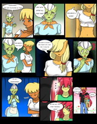 Size: 1275x1635 | Tagged: safe, artist:zoarenso, apple bloom, applejack, big macintosh, granny smith, ms. harshwhinny, anthro, comic:harsh apples, comic, harsh apples, sad