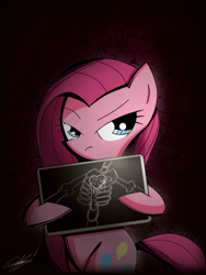 Size: 1440x1913 | Tagged: safe, artist:therandomjoyrider, pinkie pie, earth pony, pony, bipedal, female, heart, heart (organ), mare, pinkamena diane pie, skeleton, solo, x-ray