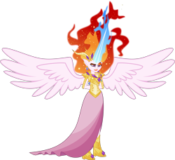 Size: 9998x9115 | Tagged: safe, artist:orin331, nightmare star, princess celestia, equestria girls, absurd resolution, armor, elf ears, equestria girls-ified, evil, fire, flash puppet, hands behind back, mane of fire, midnight-ified, solo