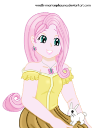 Size: 418x581 | Tagged: safe, artist:wrath-marionphauna, angel bunny, fluttershy, human, clothes, female, humanized, simple background, transparent background