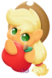 Size: 717x1082 | Tagged: safe, artist:raininess, applejack, earth pony, pony, apple, looking at you, solo