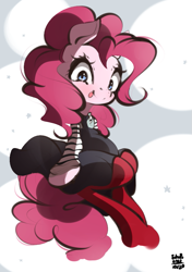 Size: 635x900 | Tagged: safe, artist:tohupo, pinkie pie, earth pony, pony, clothes, dress, female, mare, solo, stockings, thigh highs, tongue out