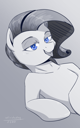 Size: 1370x2193 | Tagged: safe, artist:lrusu, rarity, pony, unicorn, female, mare, neo noir, partial color, solo, tongue out